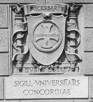 This is the seal of Union College in concrete.